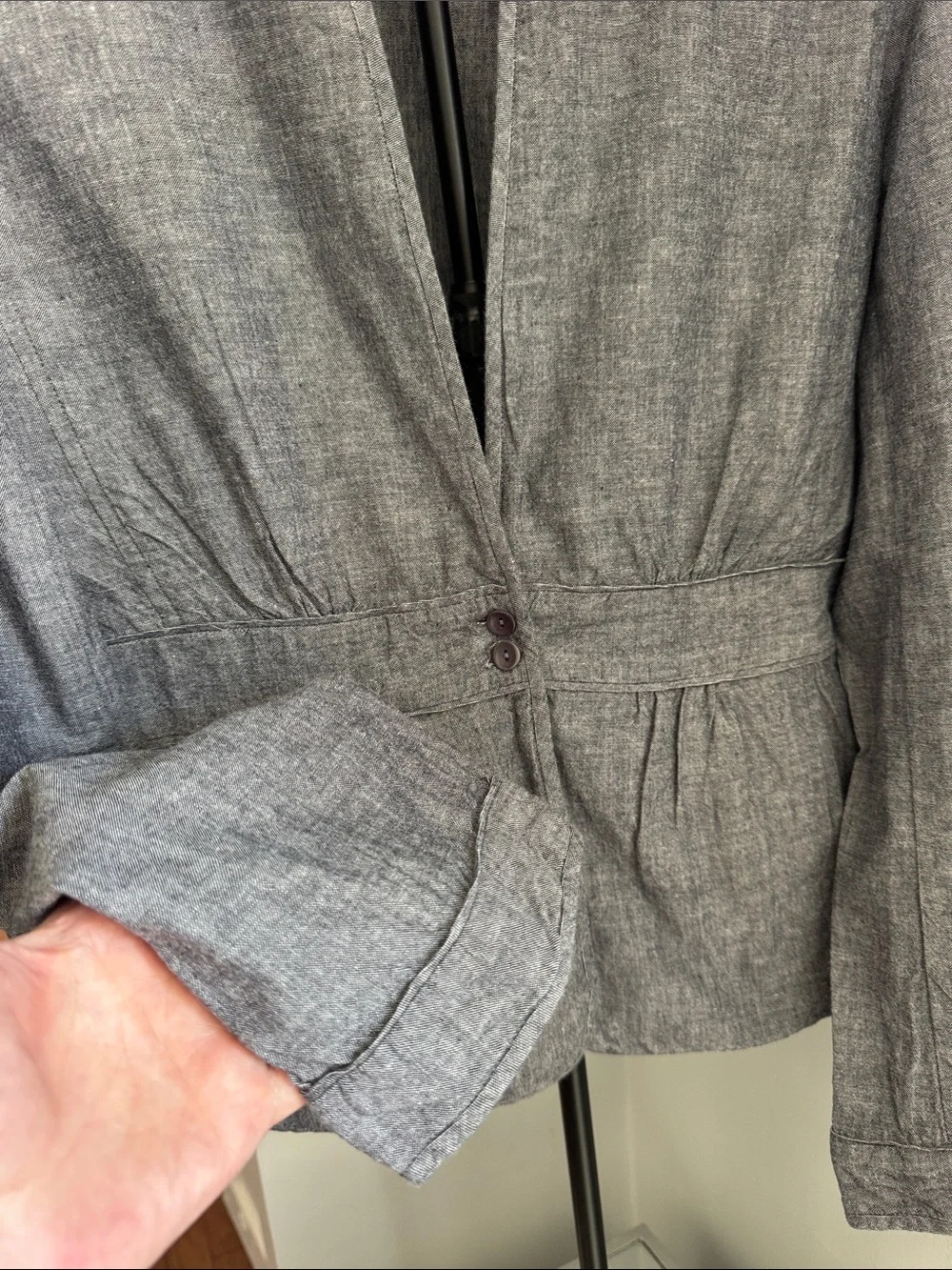 Eileen Fisher Minimalist Gray Cotton Peplum Jacket Women Small‎ Button Front